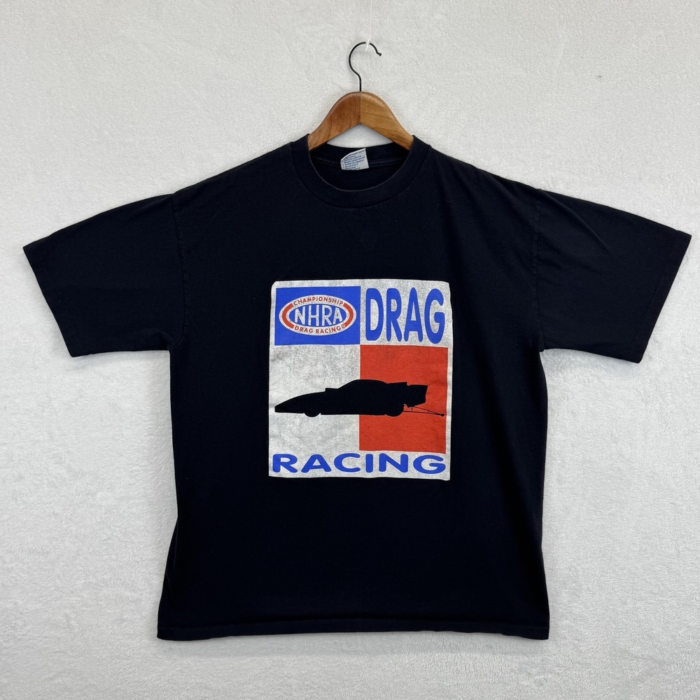 Vintage NHRA Drag Racing Shirt Mens XL‎ Black AllSport Made USA Graphic Tee 90s